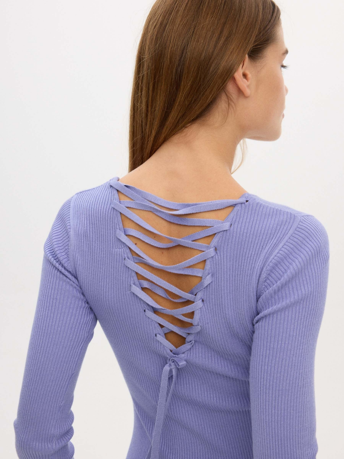 Vestido midi rib espalda lace up violeta vista detalle