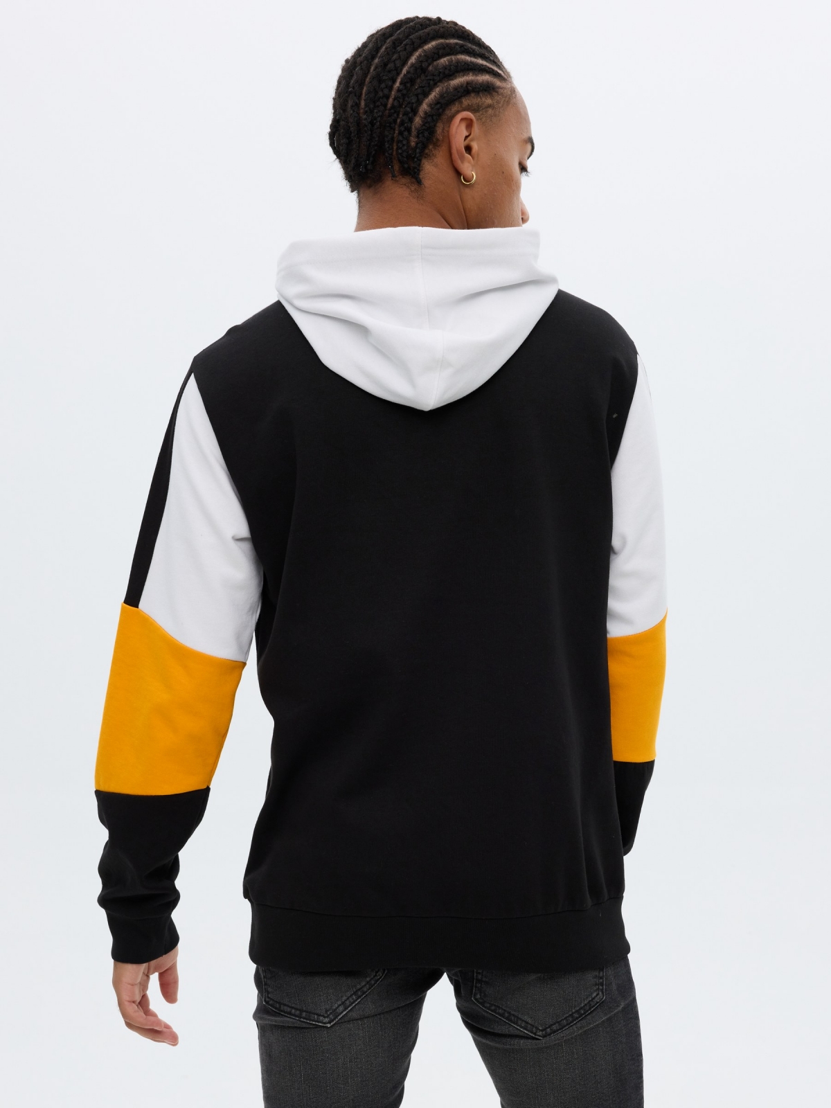 Sporty hooded sweatshirt black middle back view