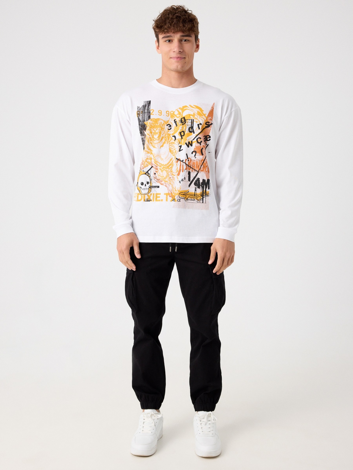 Combined print long sleeve t-shirt white front view