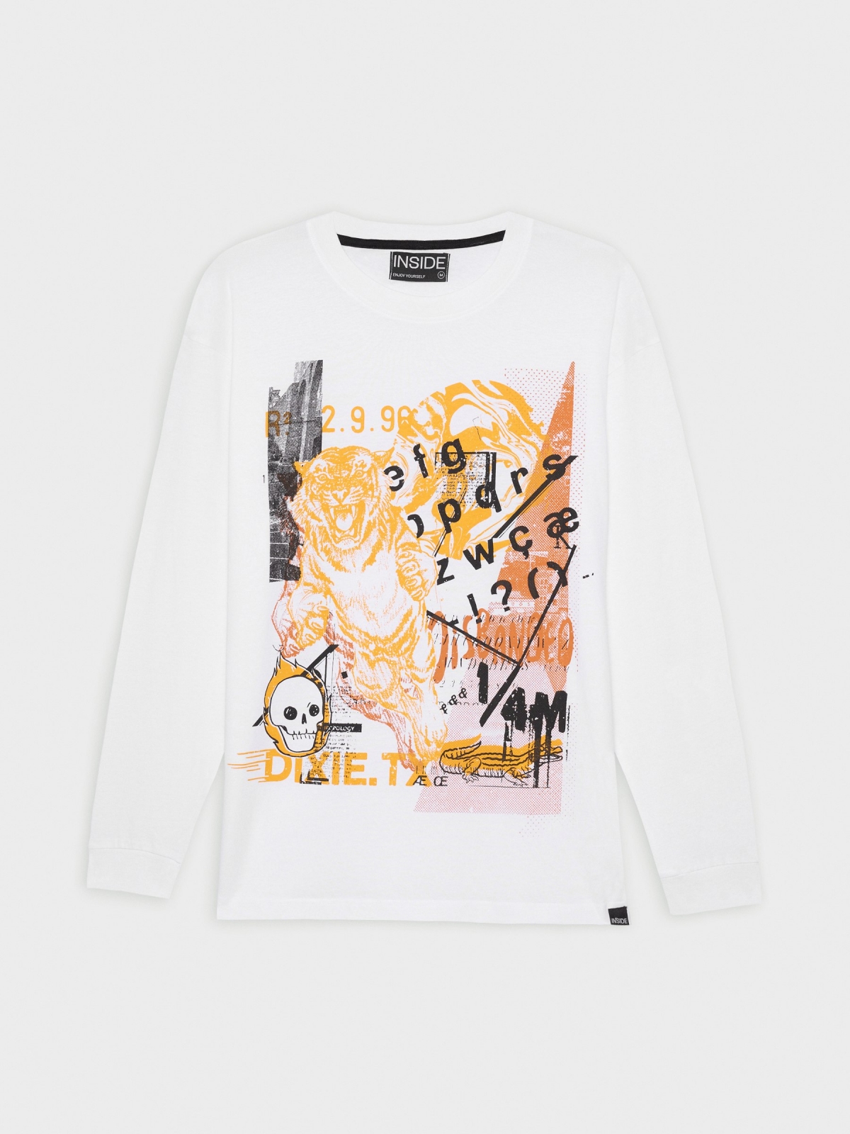  Combined print long sleeve t-shirt white