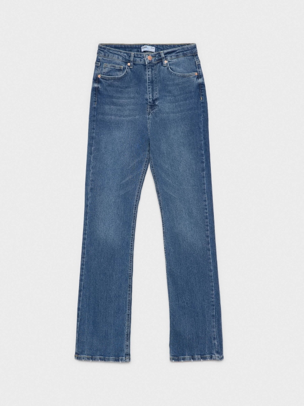  Jeans straight slim tiro alto azul