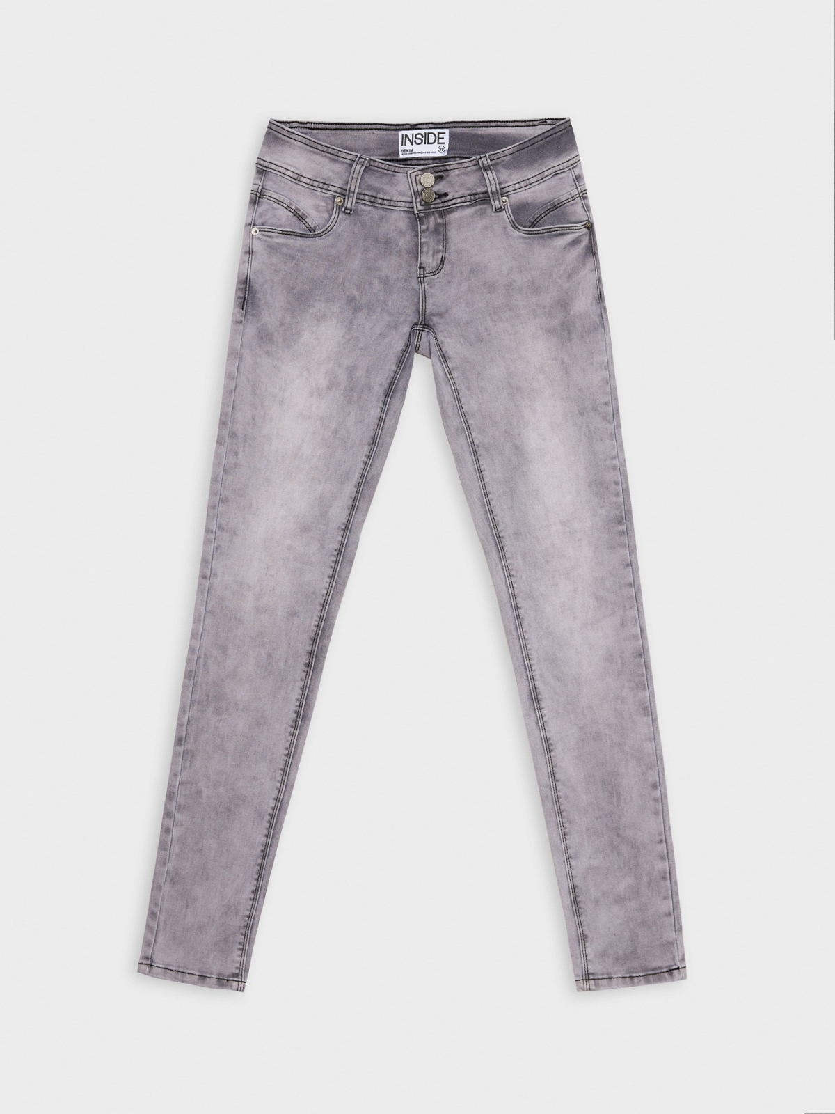  Jeans skinny efecto lavado tiro bajo gris claro