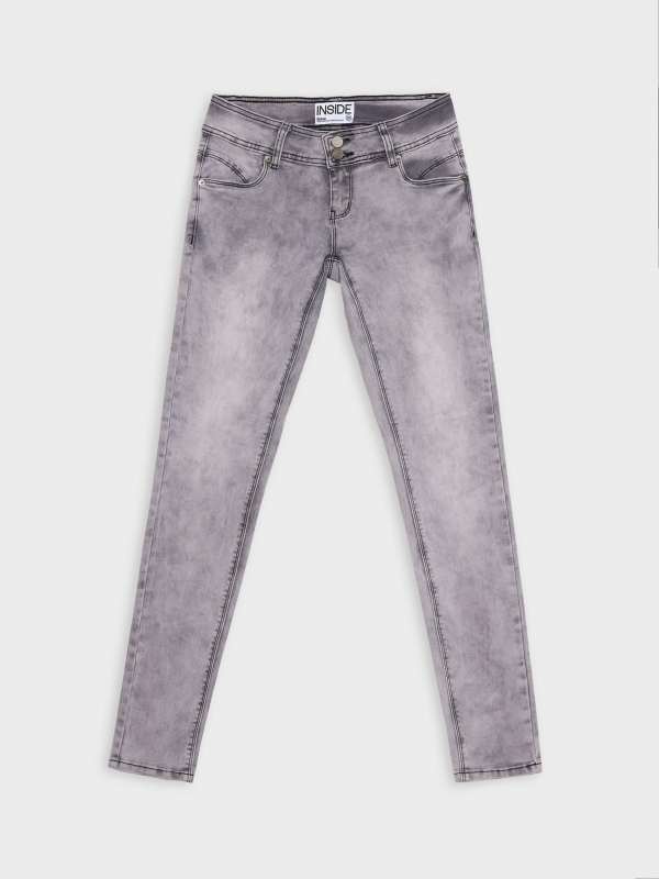  Jeans skinny com cintura baixa e efeito lavado cinza claro