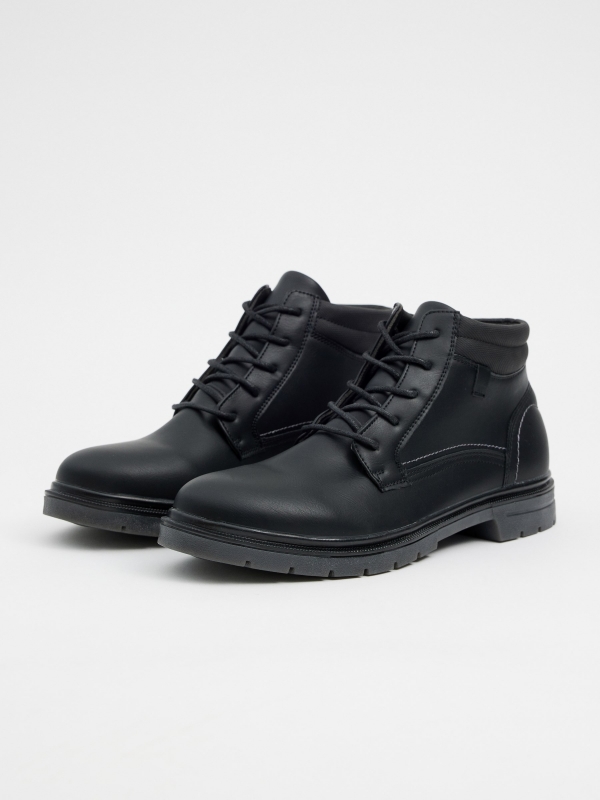 Black leather effect boots with stitching black 45º front view