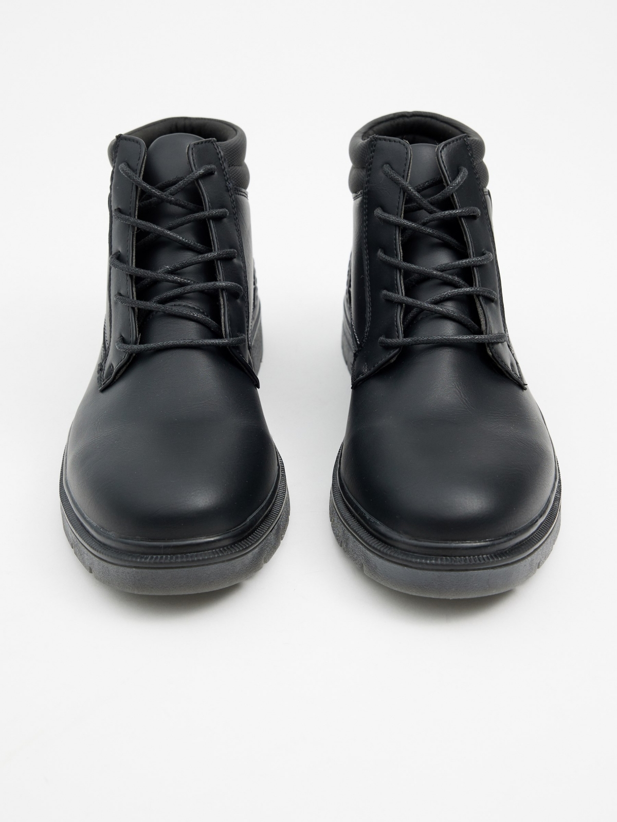 Black leather effect boots with stitching black zenithal view