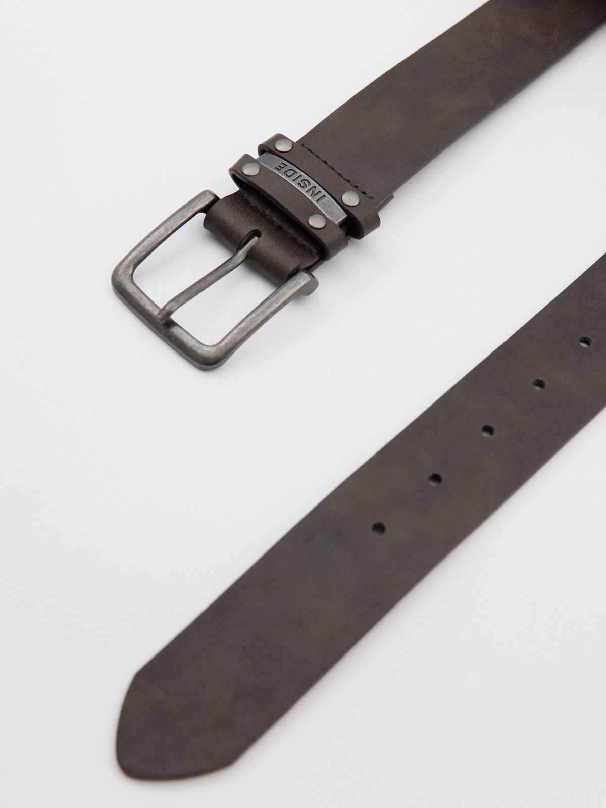 Brown leatherette belt detail view