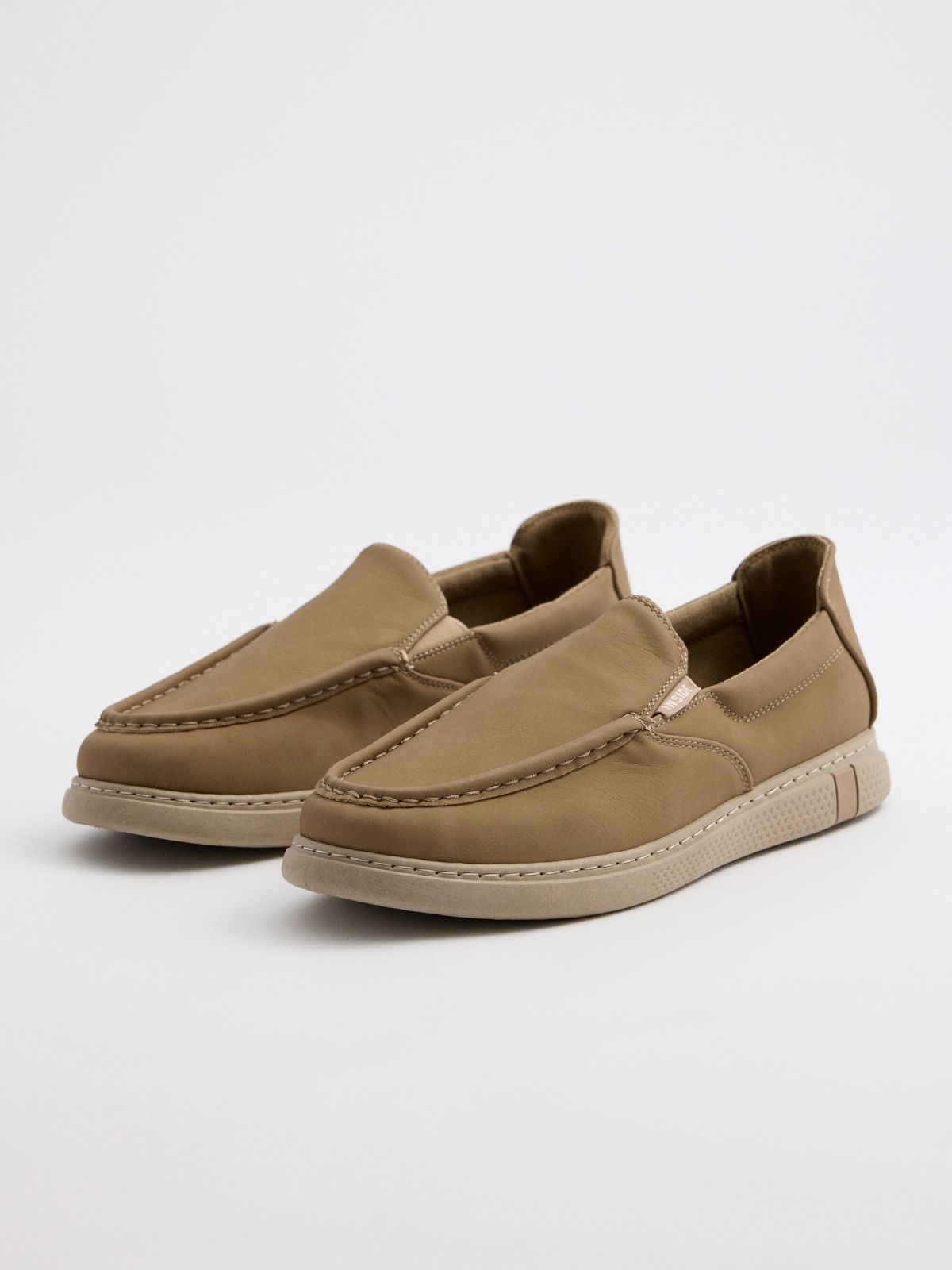 Camel moccasins brown 45º front view