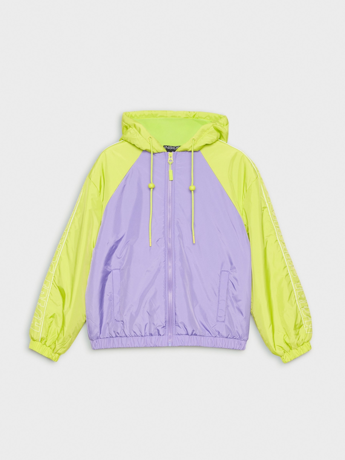  Hooded text padded jacket lilac