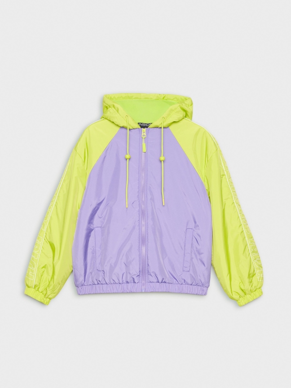  Hooded text padded jacket lilac