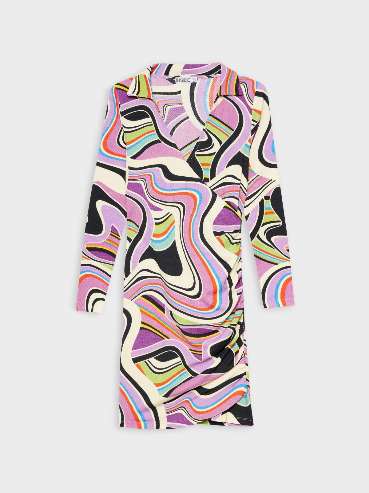  Psychedelic print gather dress multicolor