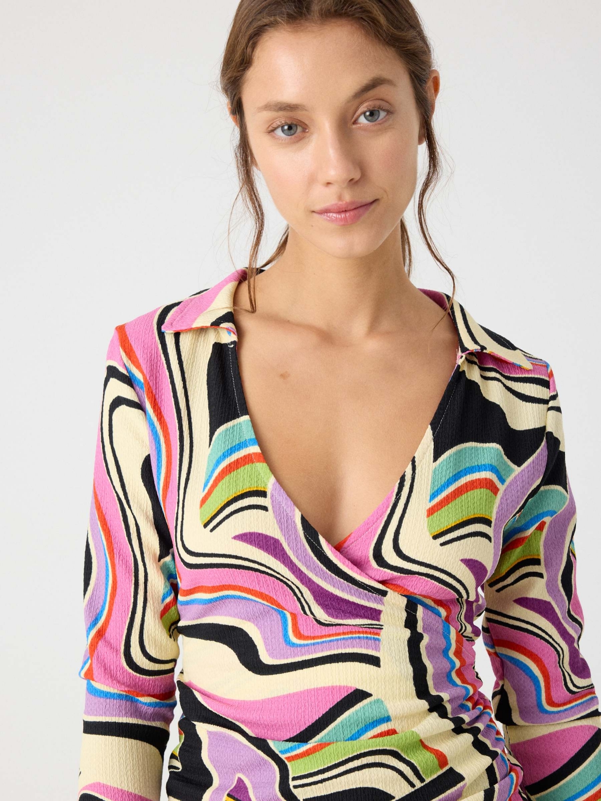 Psychedelic print gather dress multicolor detail view