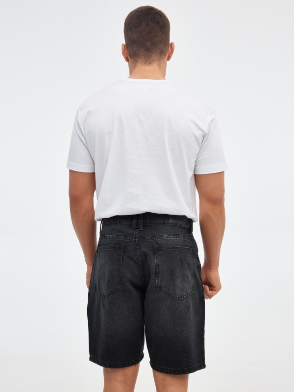 Regular black denim bermuda shorts black middle back view