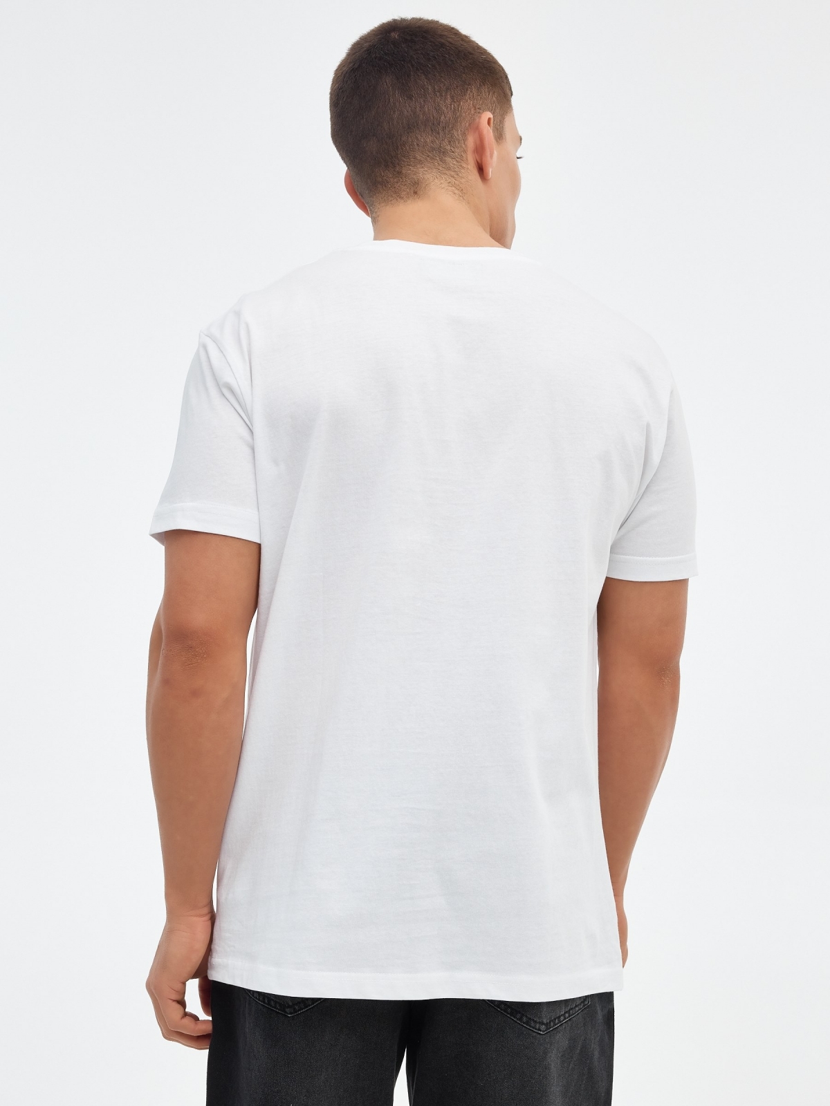 T-shirt de bloco de cor exterior branco vista meia traseira