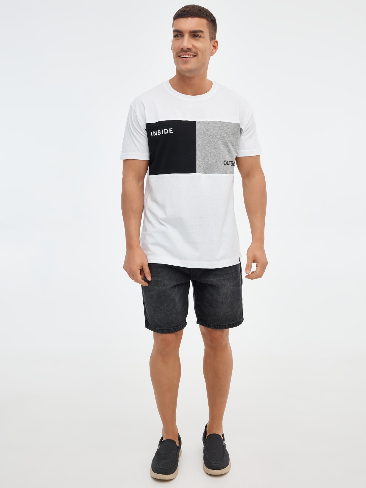 Outside color block t-shirt white front view