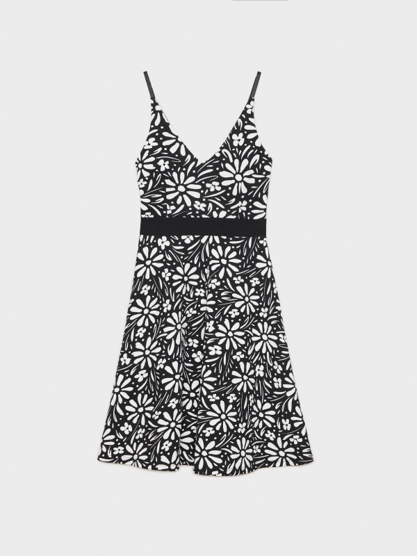  Mini vestido floral impressão total preto