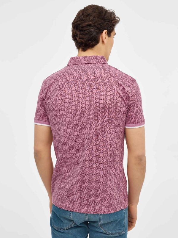 Red geometric print polo shirt purple middle back view