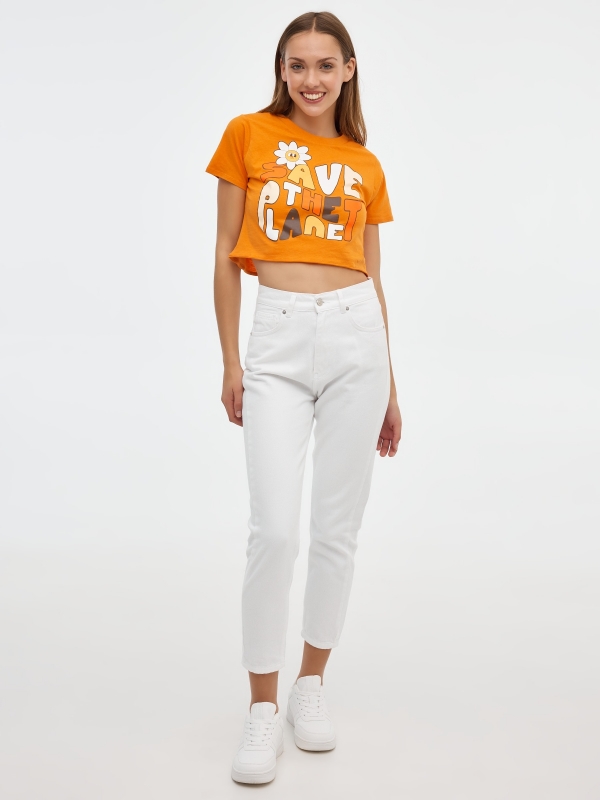 Camiseta Save the Planet naranja vista general frontal