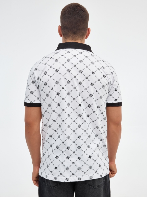 Grecas printed polo shirt white middle back view