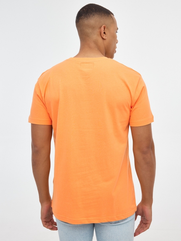T-shirt printed text salmon middle back view
