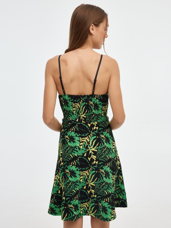 Green flowers mini dress multicolor middle back view