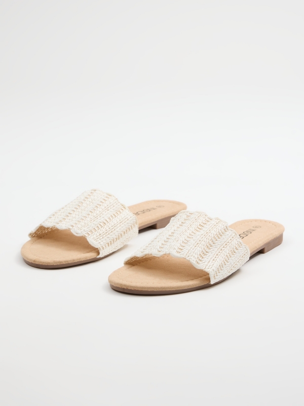 Natural raffia intertwined sandals off white 45º front view