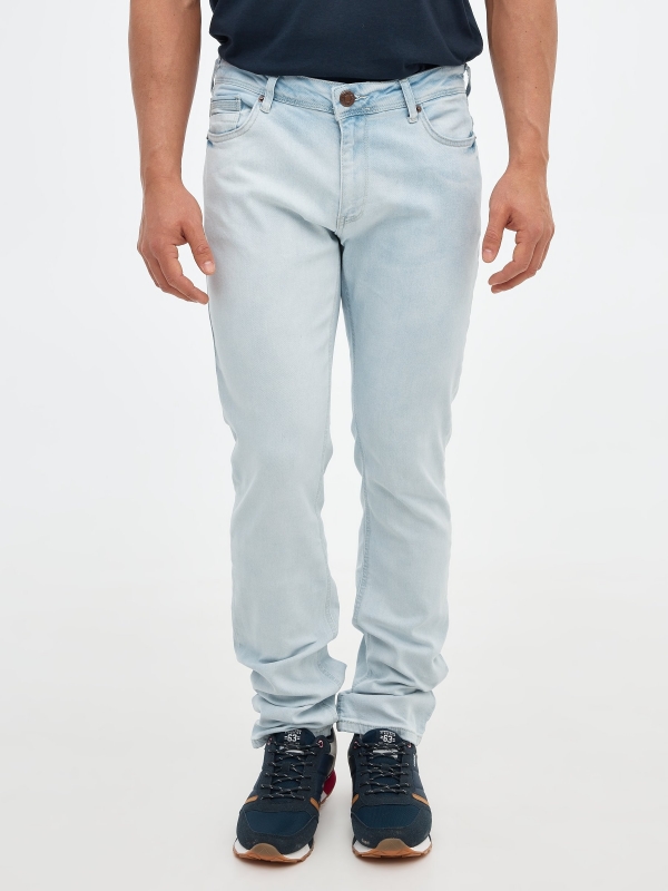 Calças de ganga azul calças de ganga normais azul vista meia traseira
