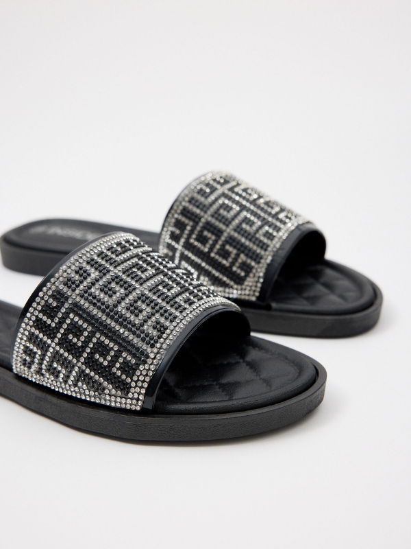 Padded sandal with glitter black detail view