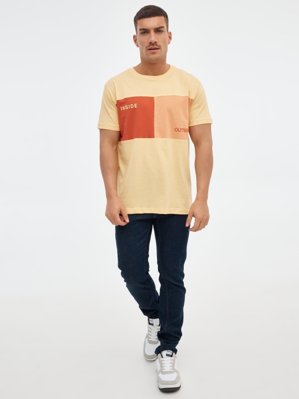 Outside color block t-shirt light yellow front view