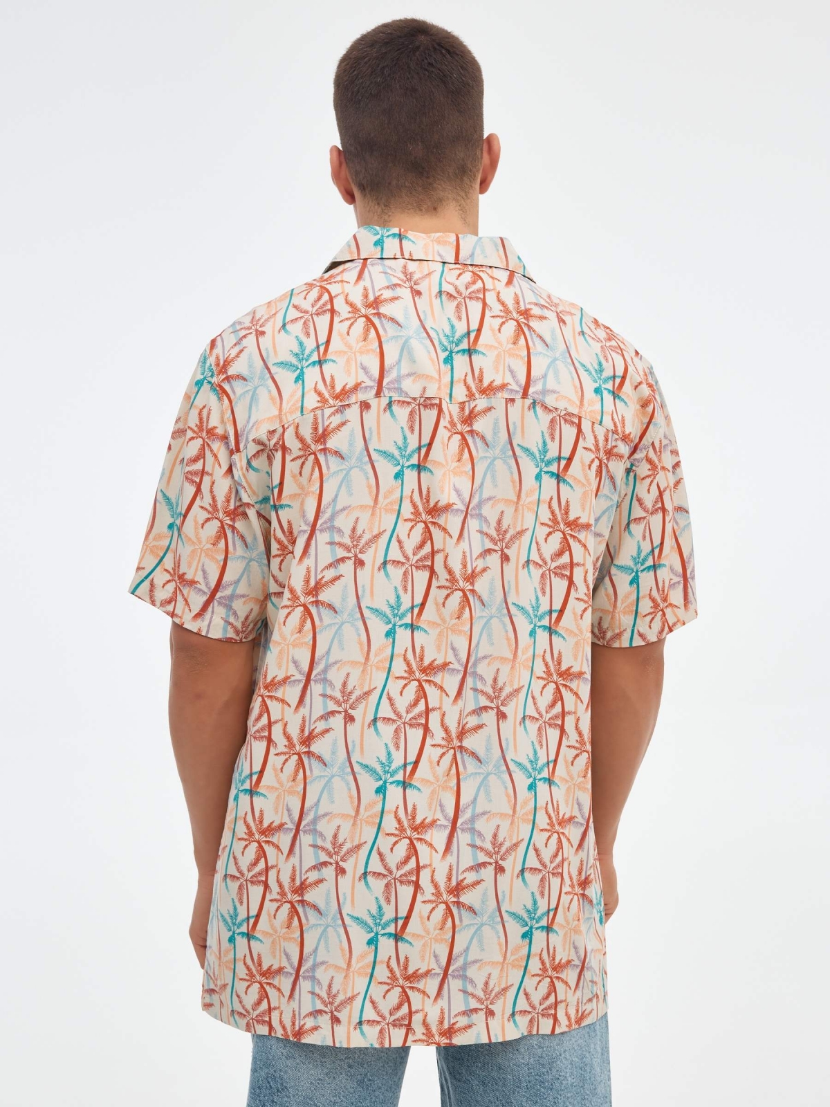 Camisa de palma multicolorida off white vista meia traseira