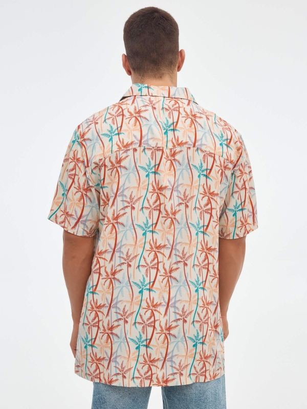 Multicolor palm print shirt off white middle back view