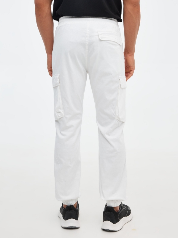 Jogger pants with pockets white middle back view