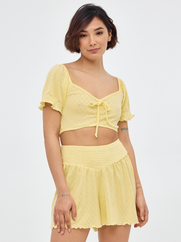 Jacquard shorts pastel yellow middle front view