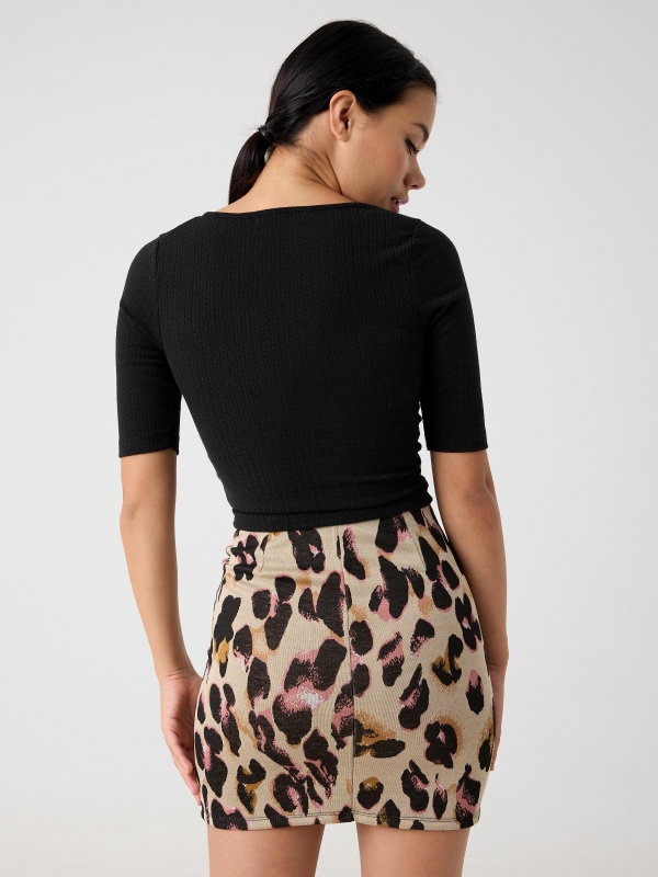 Leopard print skirt beige middle back view
