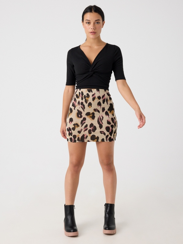 Leopard print skirt beige front view