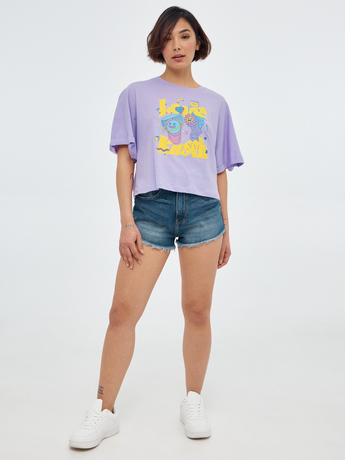 Printed crop top lilac front view