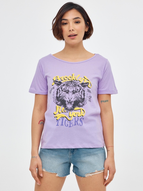 Camiseta grafico Tigers malva vista media frontal