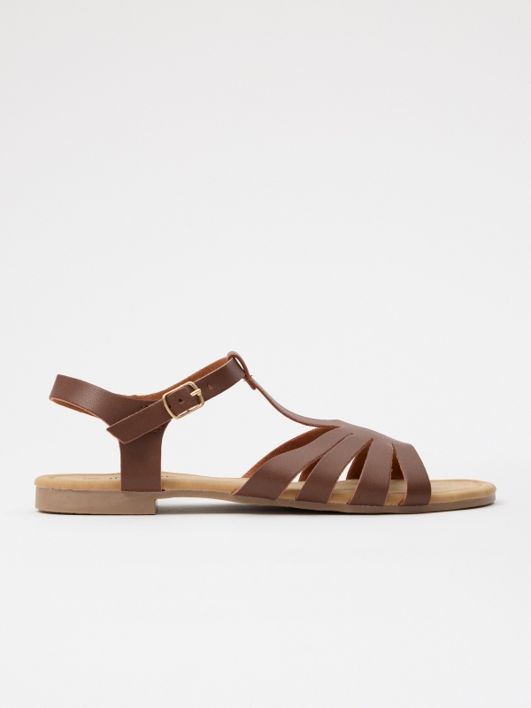 Sandals with crossed straps earth brown