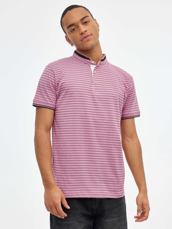 Geometric mao polo shirt purple middle front view