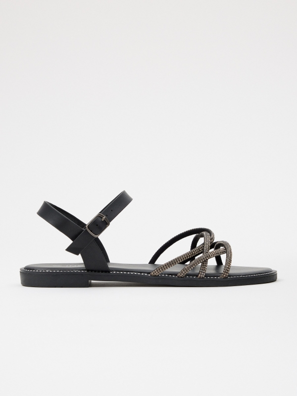 Sandal with shiny patent leather straps black
