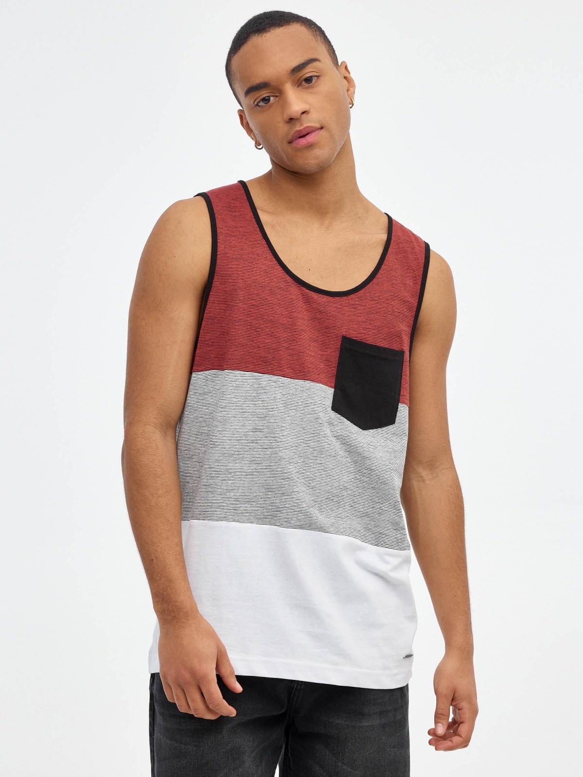Tank top with pocket brick red middle front view