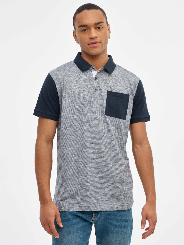 Polo shirt with contrast pocket blue middle front view