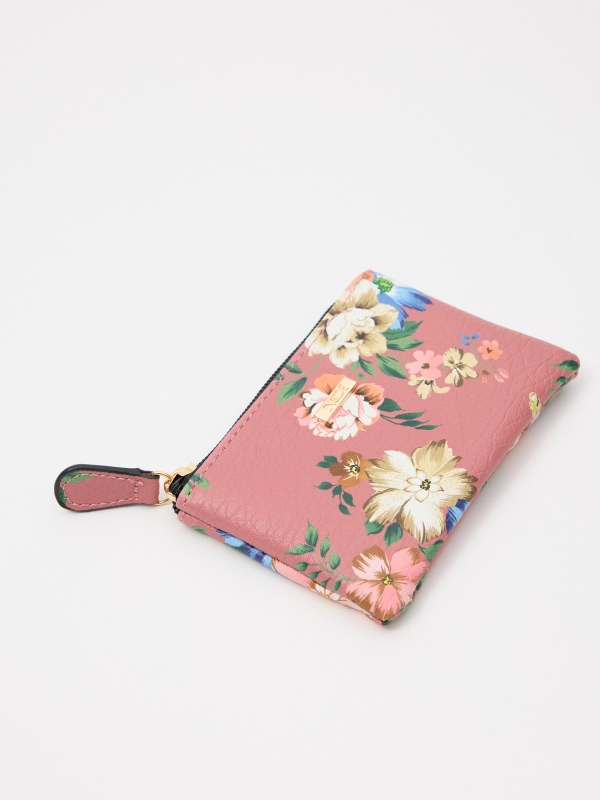 Flower print wallet pink 45º side view