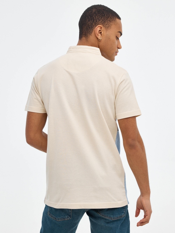 Striped pique polo shirt sand middle back view