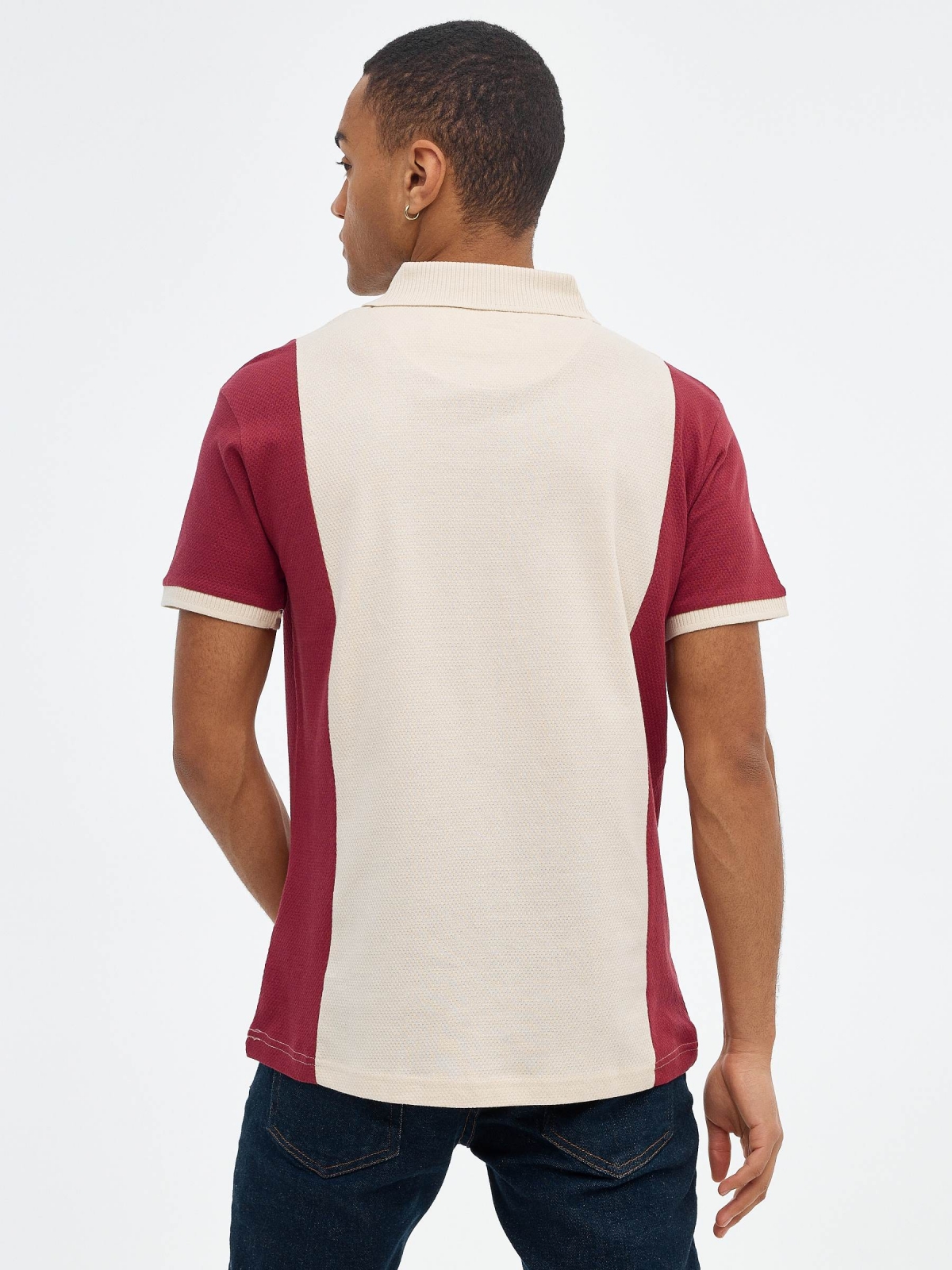 Maroon color block polo shirt sand middle back view