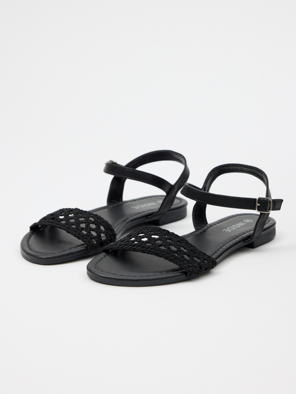 Braided knitted sandal black 45º front view