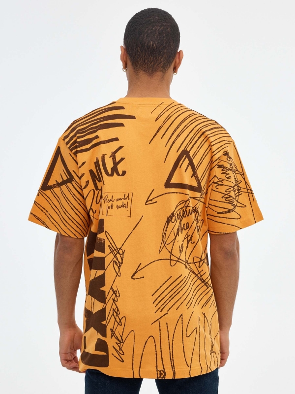 Oversized T-shirt with text print ochre middle back view
