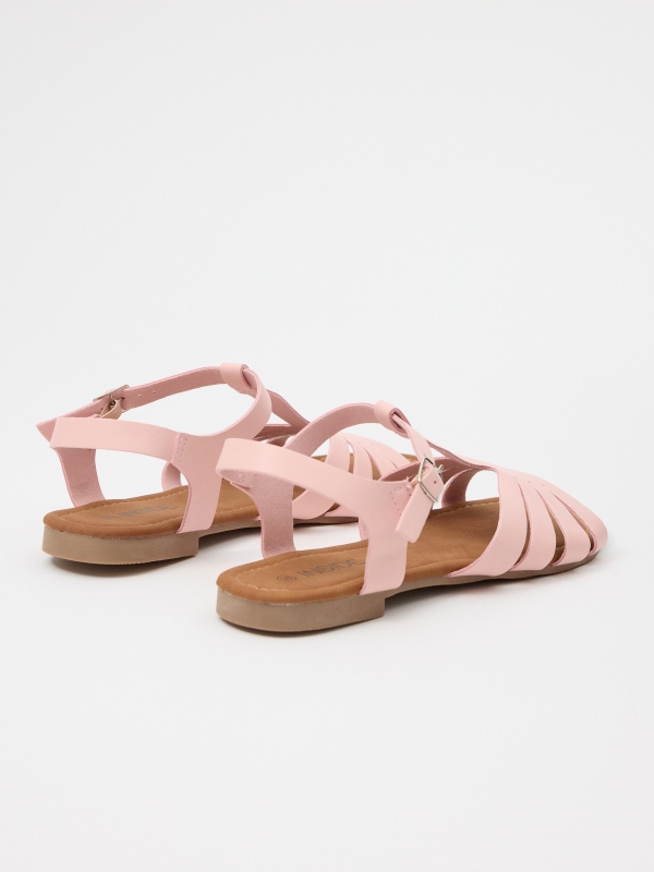 Sandálias com tiras cruzadas rosa nude vista traseira 45º