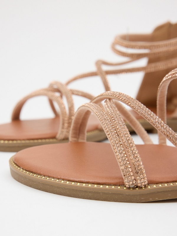 Sandal with crossed straps with glitter golden/silver detail view