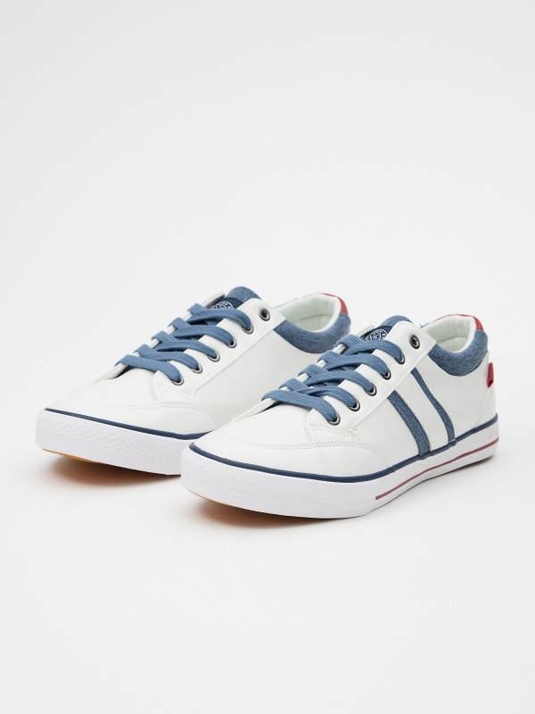 Sneaker with denim fabric white 45º front view