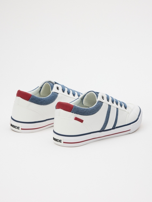 Sneaker with denim fabric white 45º back view